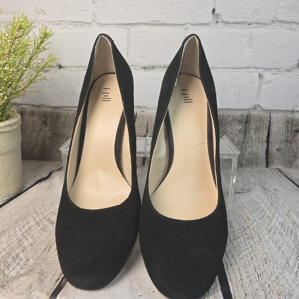 J.JILL BLACK SUEDE LEATHER ROUND TOE SLIP-ON HIGH BLOCK HEEL SHOES WOMENS 8 - Picture 6 of 7